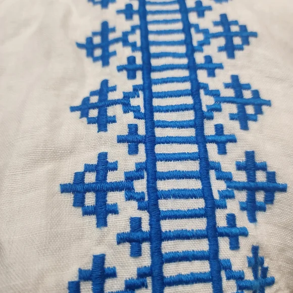 Lucky Brand 100% Linen Halter Dress Size M Embroidered White And Blue - Picture 10 of 16